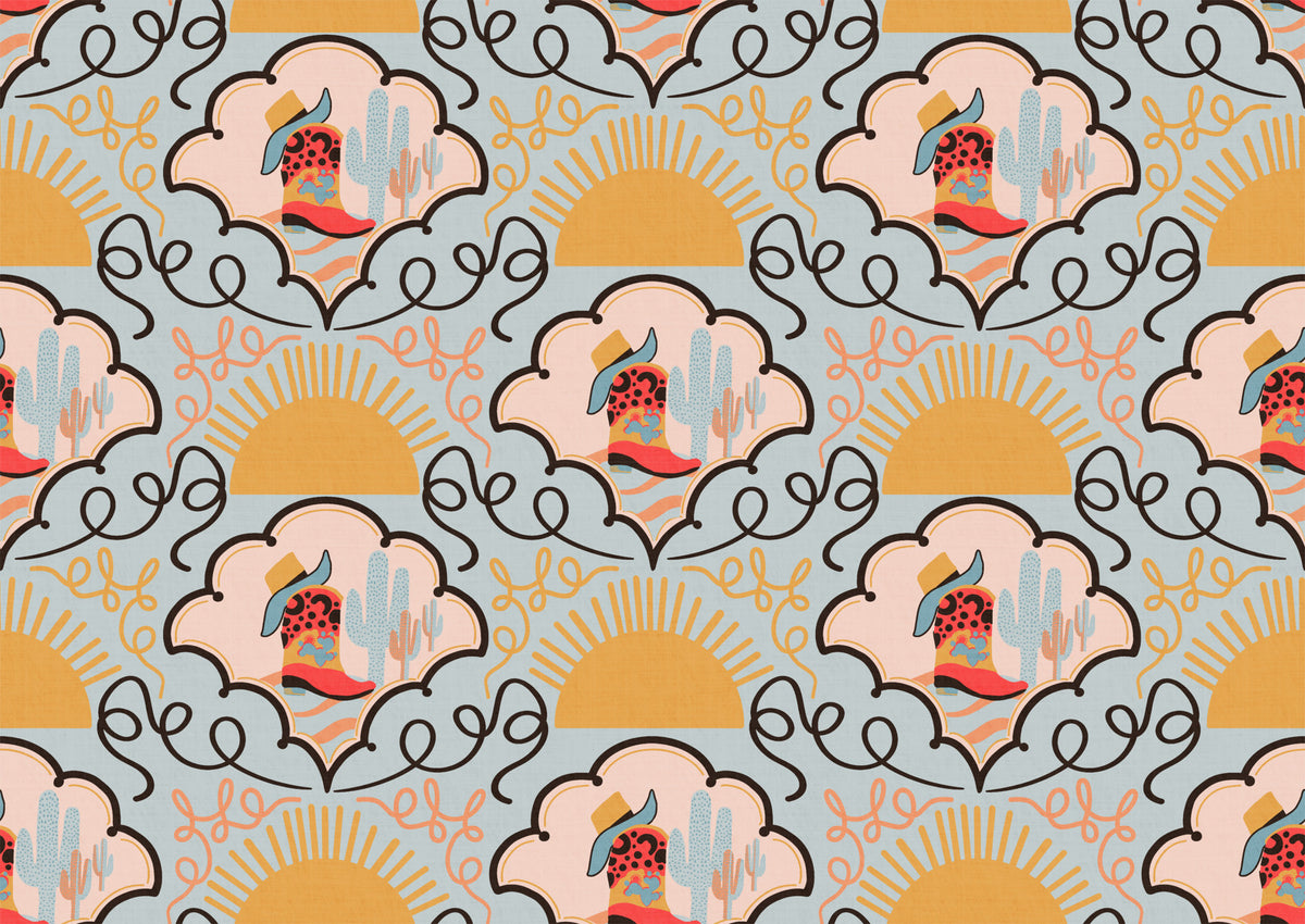 Wild West Whimsy-  Playful Red Cowboy Boots & Cactus Wallpaper for Kids’ Rooms & Western-Inspired Interiors Wallpaper⁠ in your room