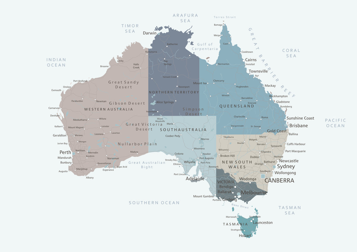 Australia Map Cities & Land Wall Mural in your room