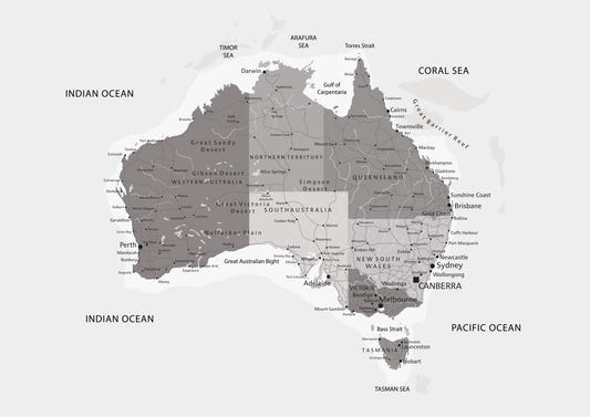 Down Under Map - Grayscale Wall Mural