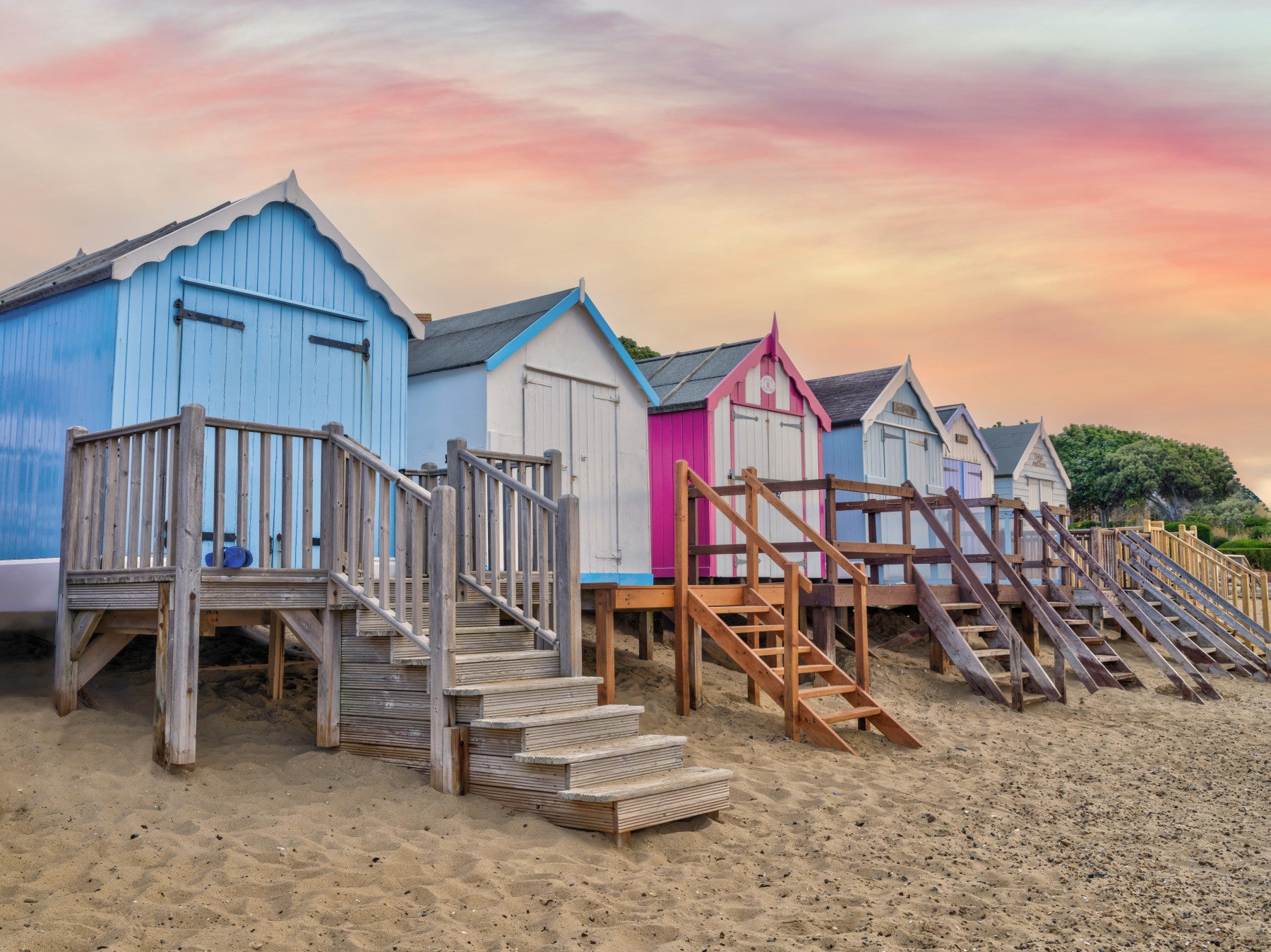 Pastel Beach Huts Wall Mural in your room — zoomed