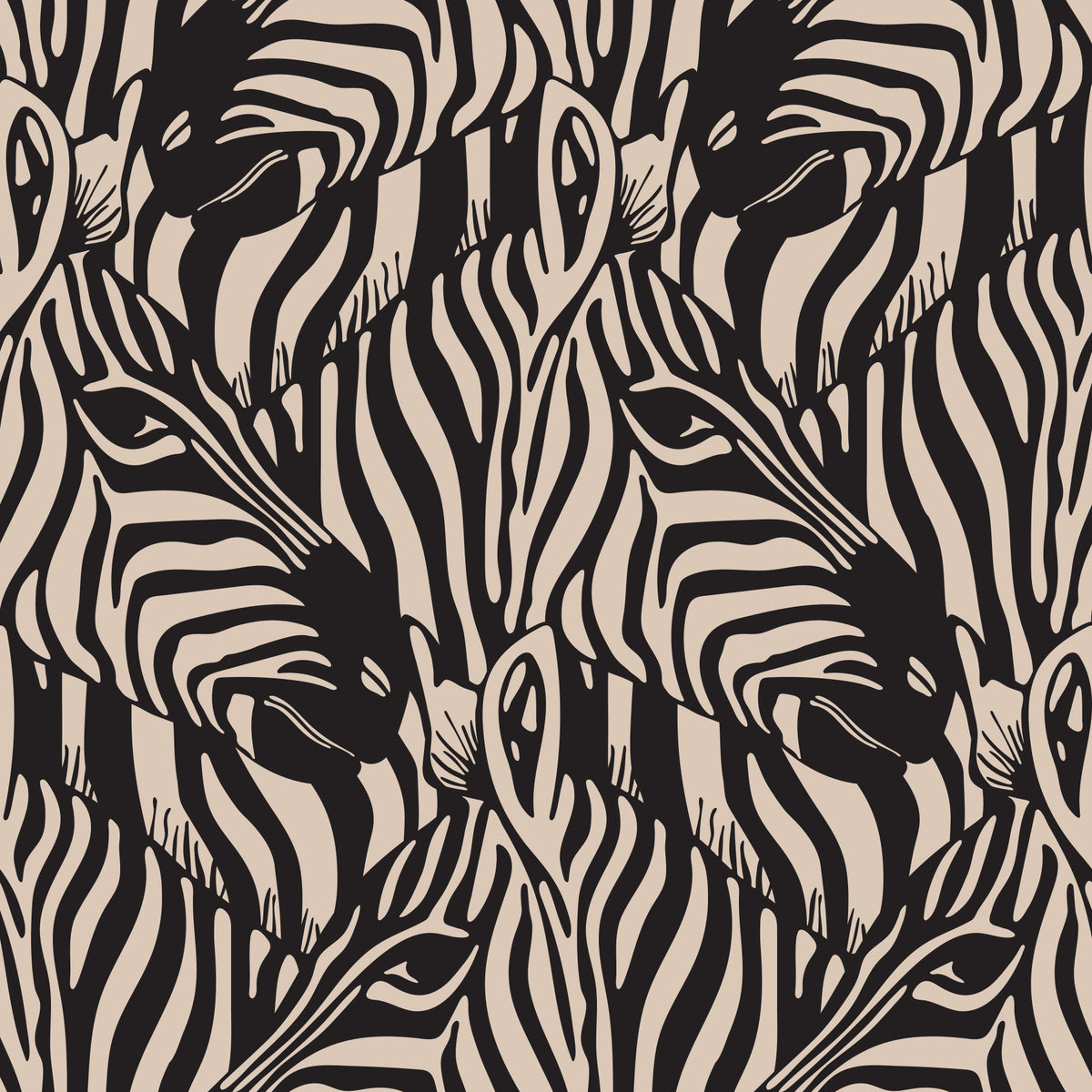 Zebra Herd Wild Animal Stripes Black Warm Beige Wallpaper⁠ in your room — zoomed