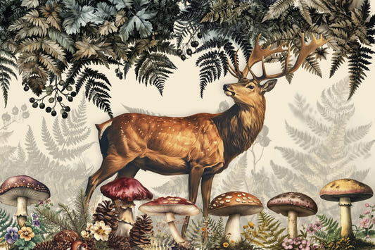 Vintage Woodland Forest Stag Deer Wall Mural