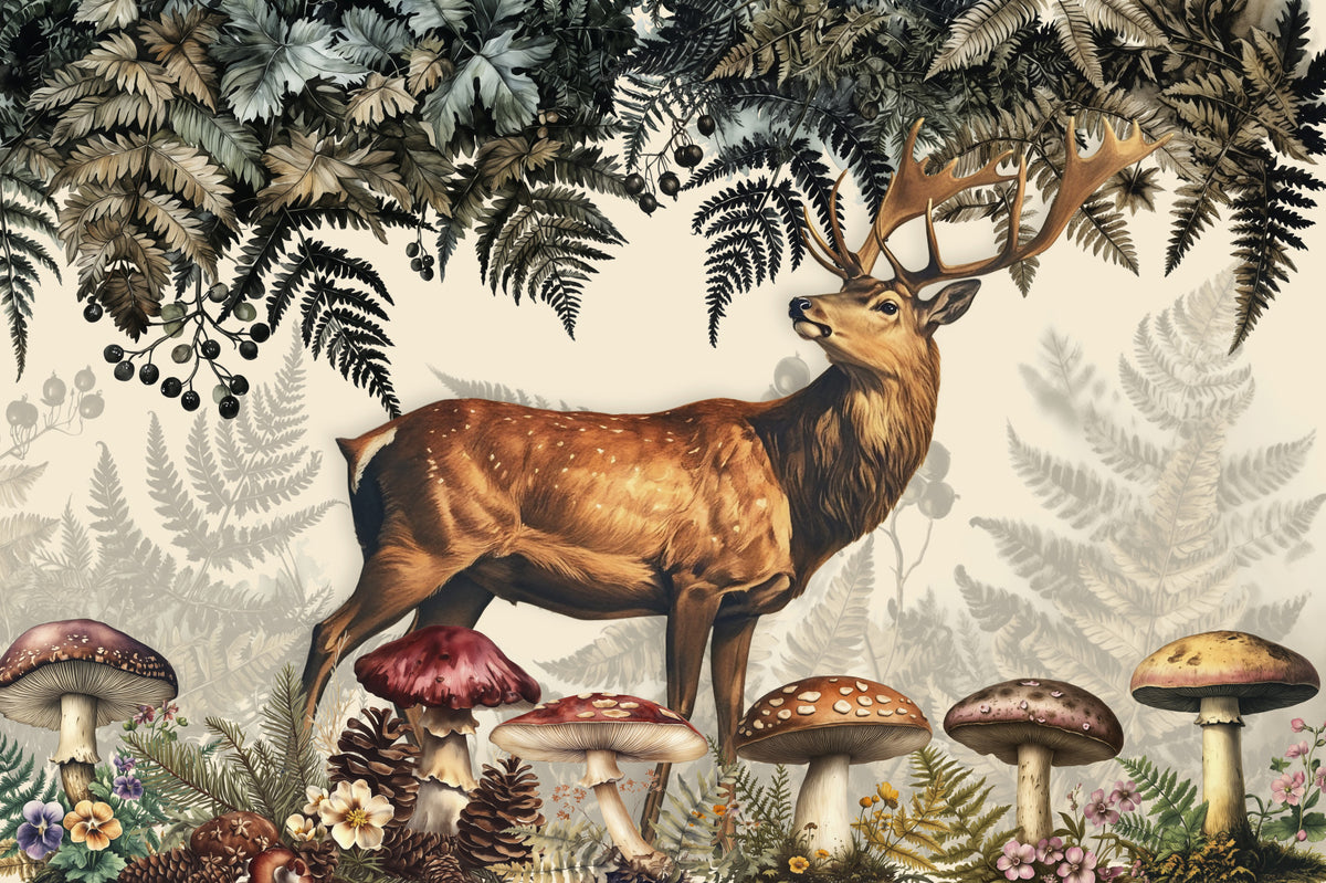 Vintage Woodland Forest Stag Deer Wall Mural in your room
