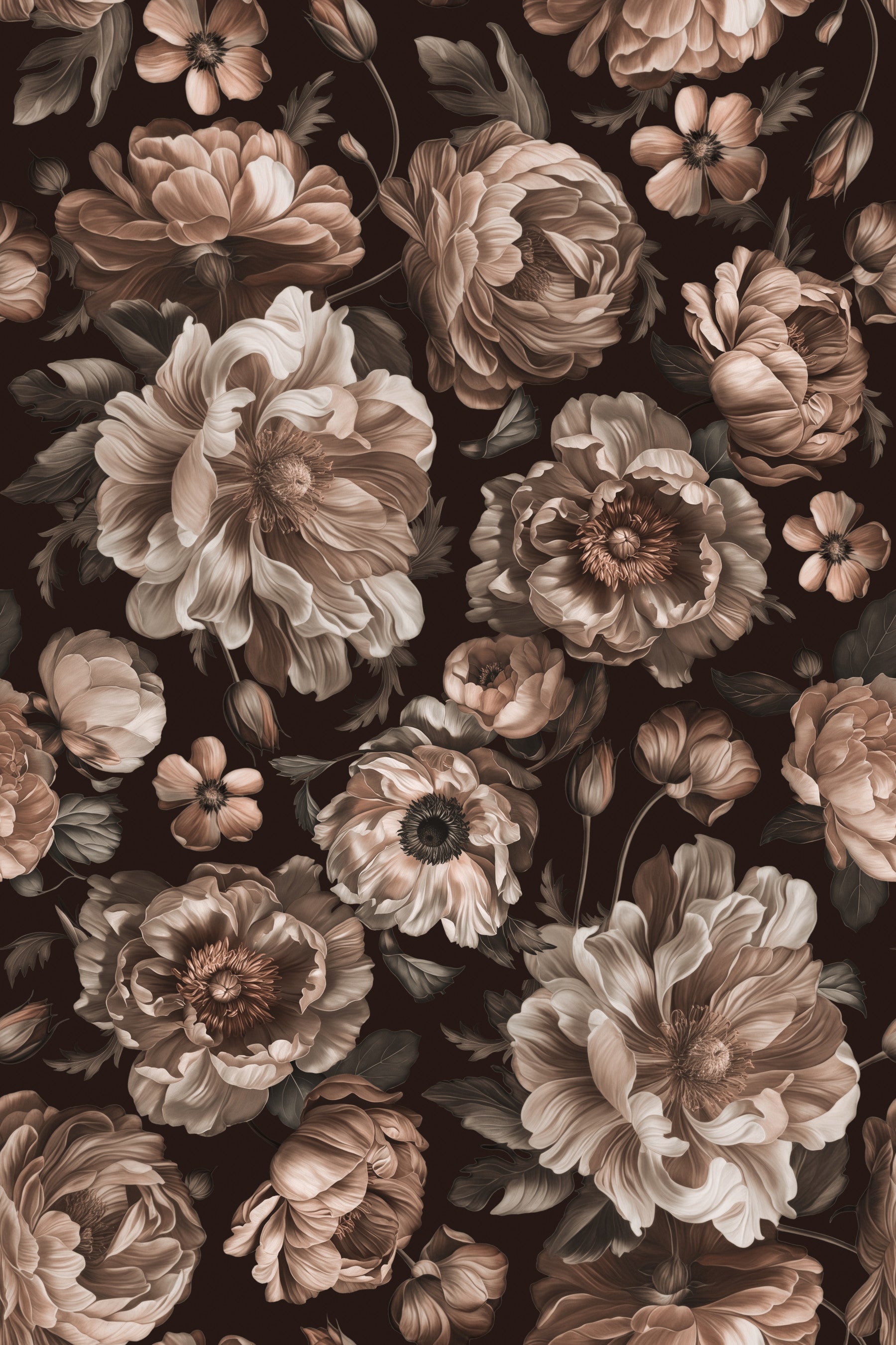 Dark Academia Opulent Baroque Flower Drama Wallpaper⁠