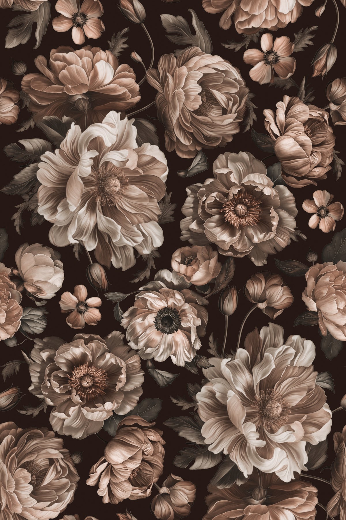 Dark Academia Opulent Baroque Flower Drama Wallpaper⁠ in your room — zoomed