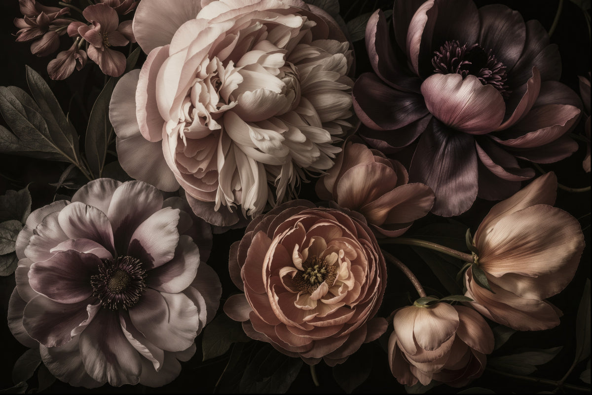 Dark Moody Baroque Blooms  Smoke Pink Peach Wall Mural in your room