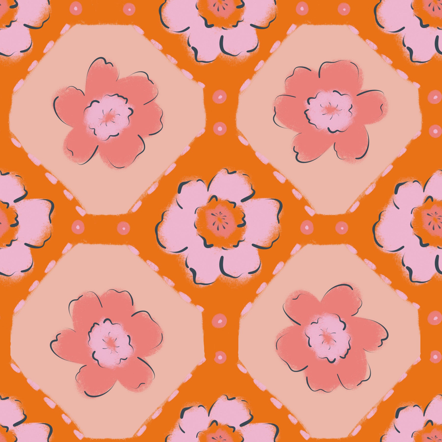 A wallpaper design with a floral burst pattern.

