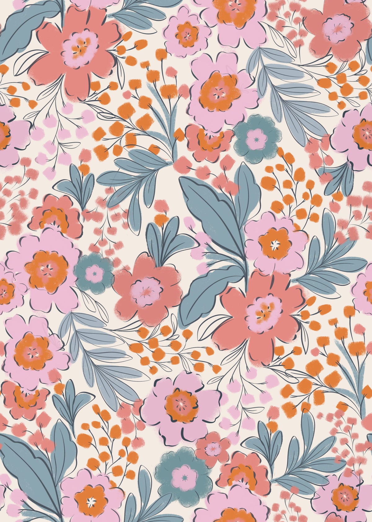 Painterly Blooms Wallpaper⁠ in your room — zoomed