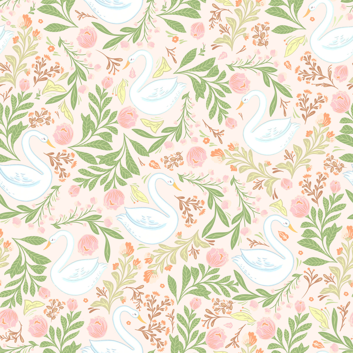 Serene Swans & Florals Wallpaper⁠ in your room