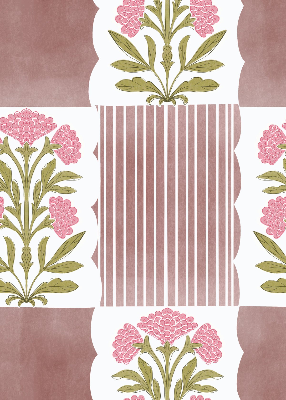 Pink Floral & Stripe Delight Wallpaper⁠ in your room