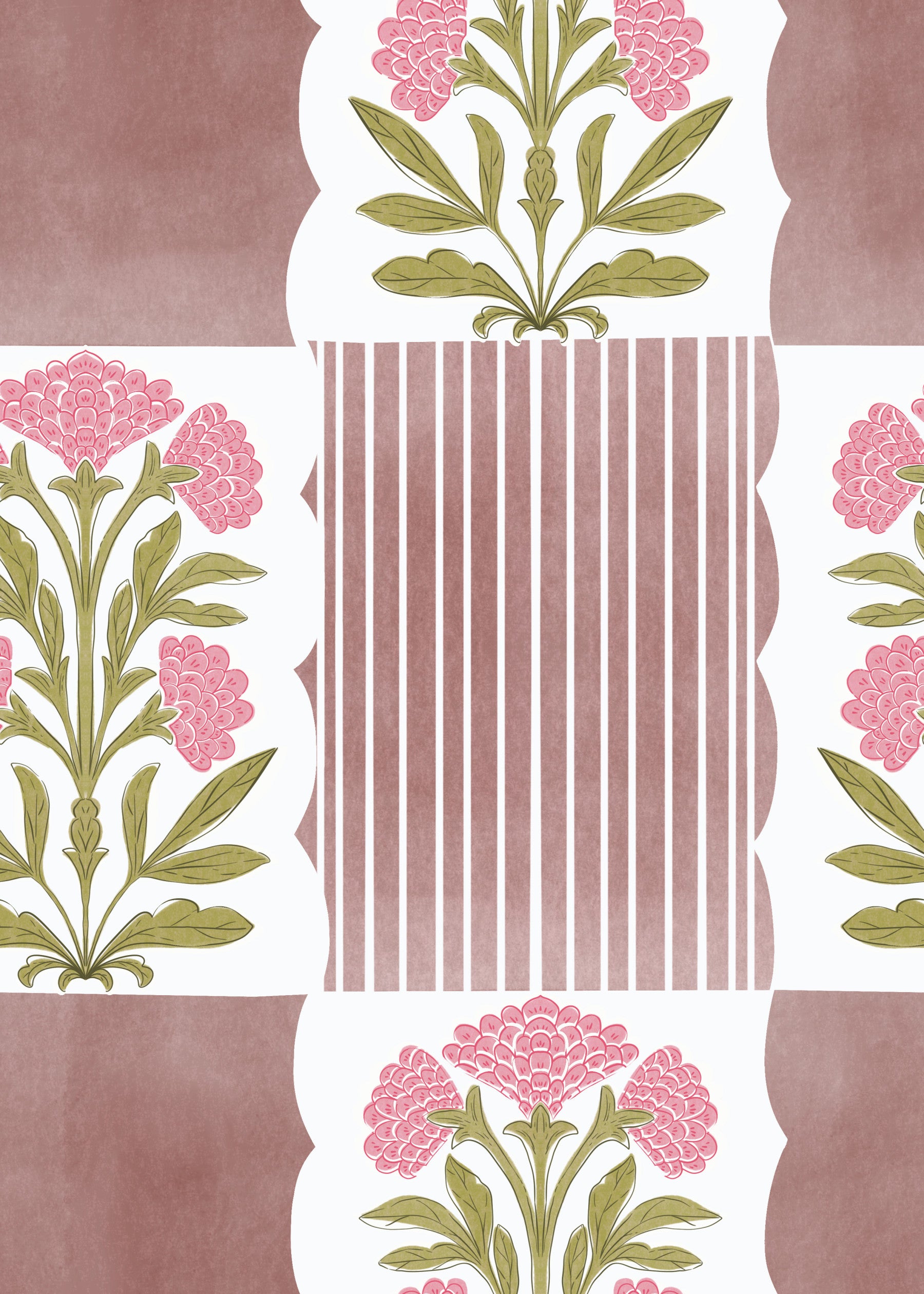 Pink Floral & Stripe Delight Wallpaper⁠
