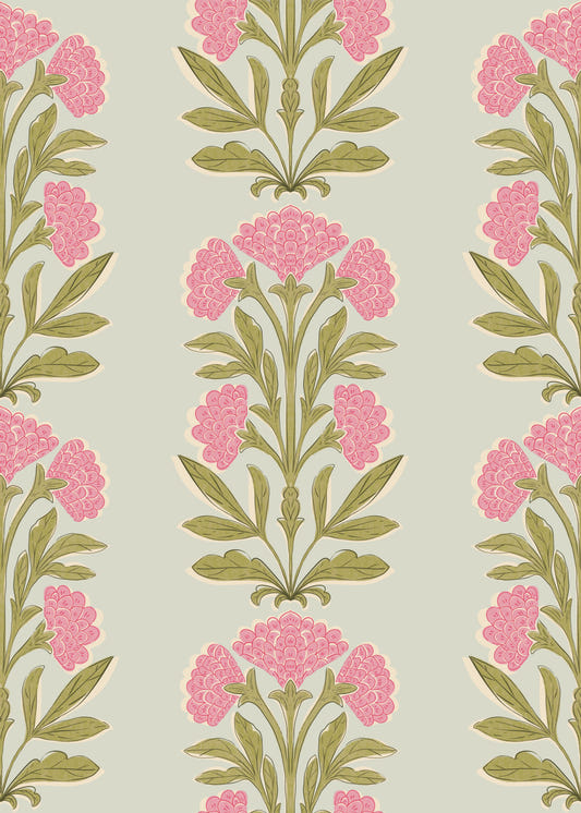 Retro Mughal Floral Stripe Wallpaper⁠