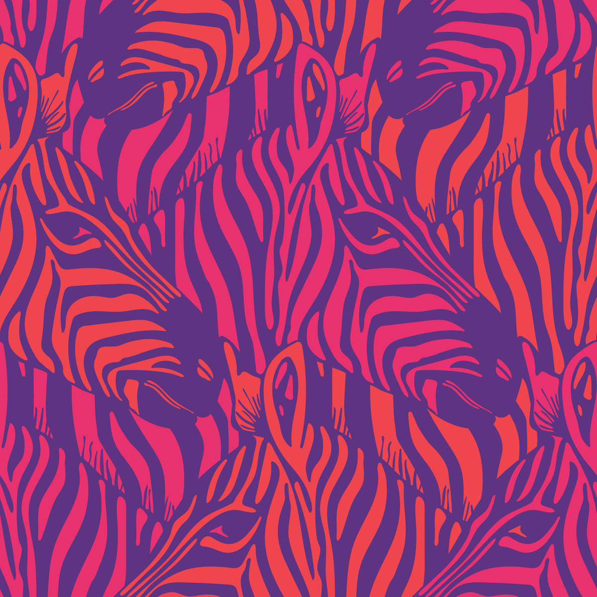 Zebra Herd Wild Animal Stripes Glam Coral Orange Fuchsia Pink Purple Wallpaper⁠ in your room — zoomed