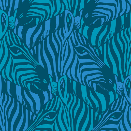 Zebra Herd Wild Animal Stripes Bright Turquoise Blue Teal Wallpaper⁠