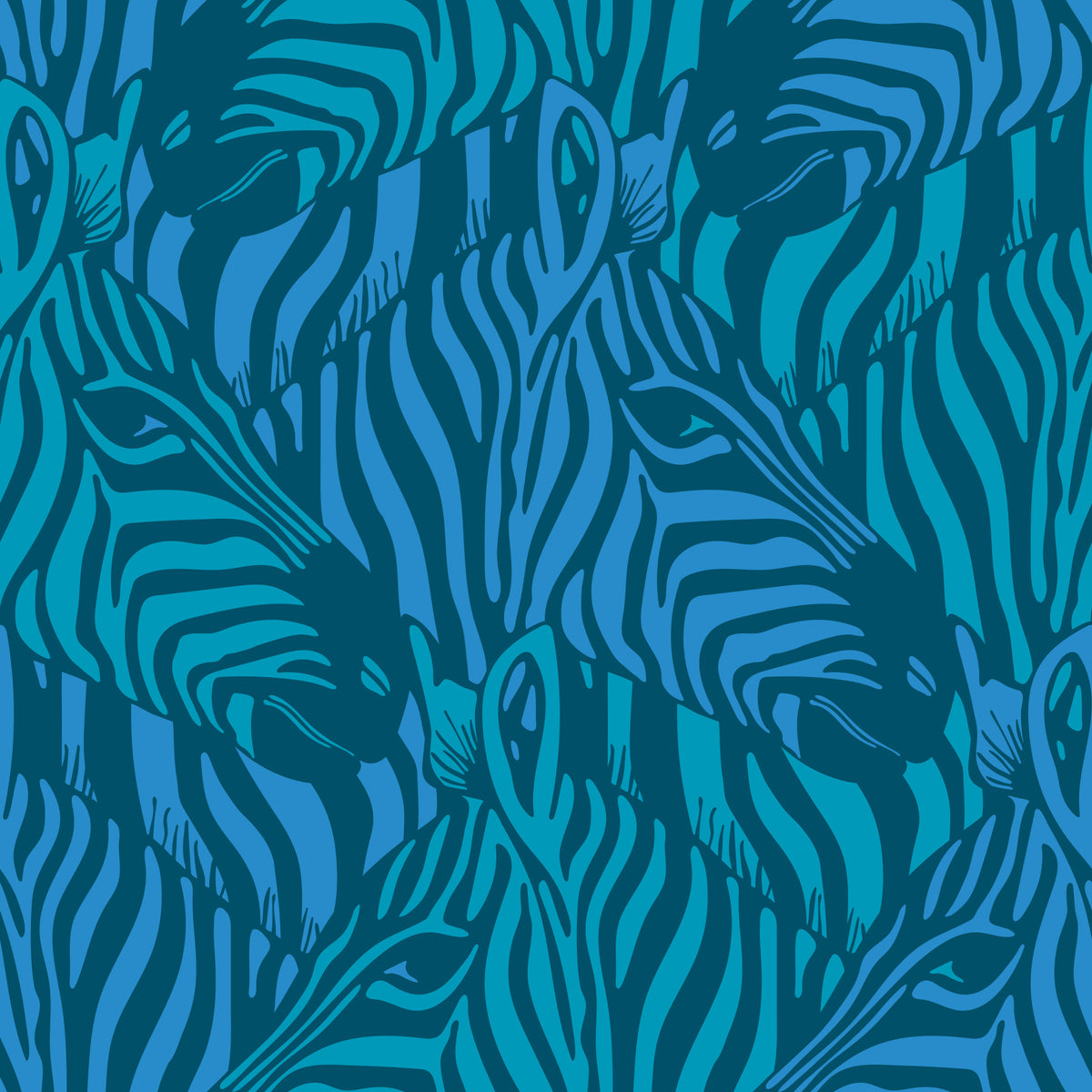 Zebra Herd Wild Animal Stripes Bright Turquoise Blue Teal Wallpaper⁠ in your room — zoomed