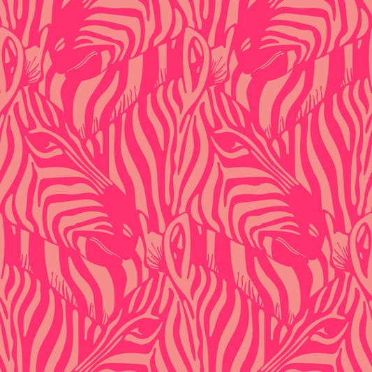 Zebra Herd Wild Animal Stripes Bright Hot Pink Blush Peach Wallpaper⁠