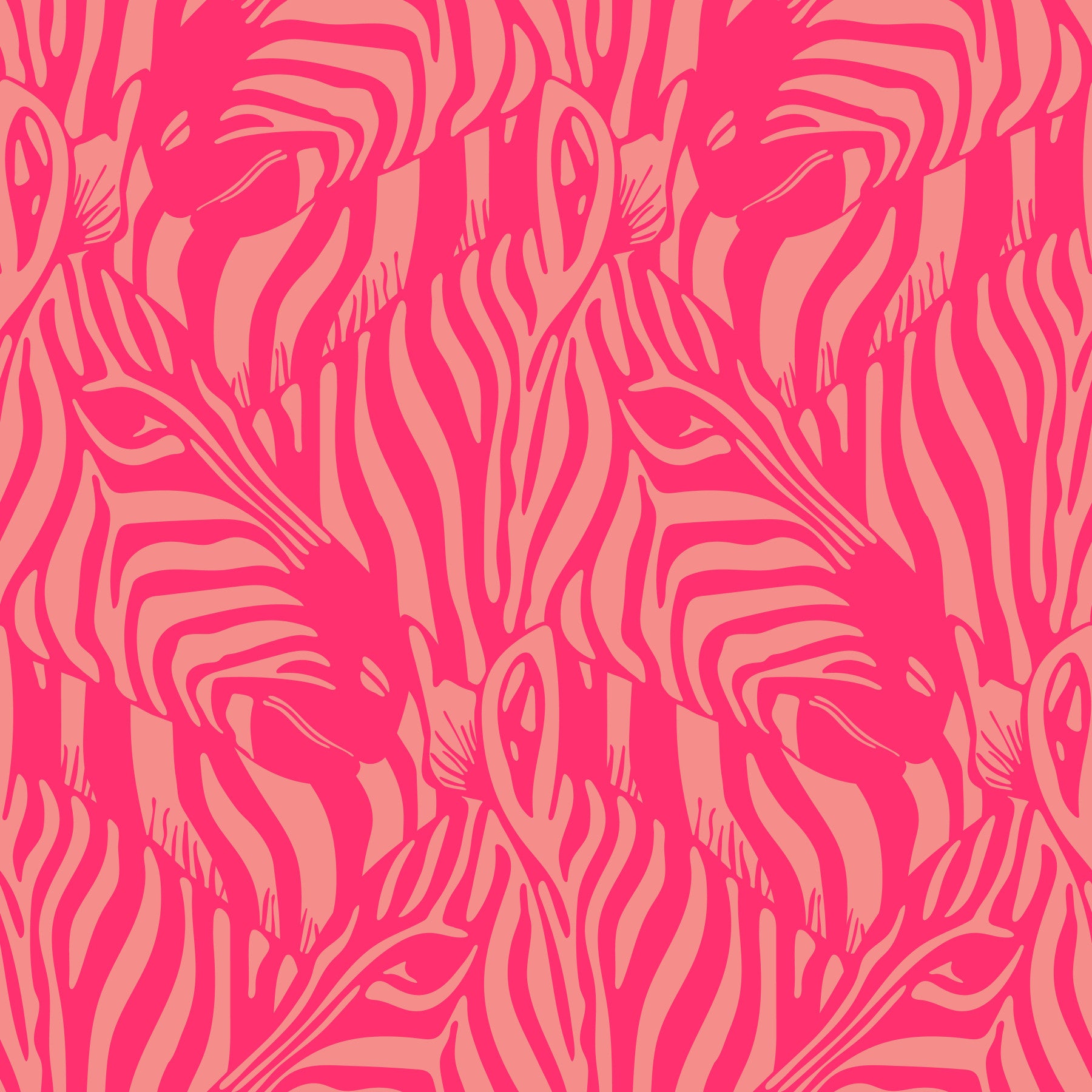 Zebra Herd Wild Animal Stripes Bright Hot Pink Blush Peach Wallpaper⁠