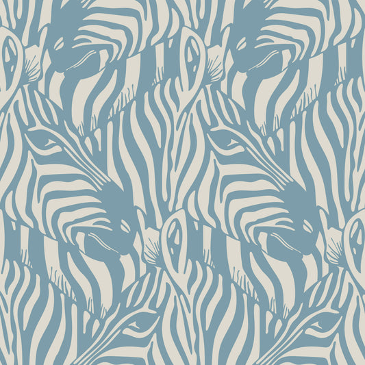 Zebra Herd Wild Animal Stripes Pastel Soft Blue Light Gray Wallpaper⁠