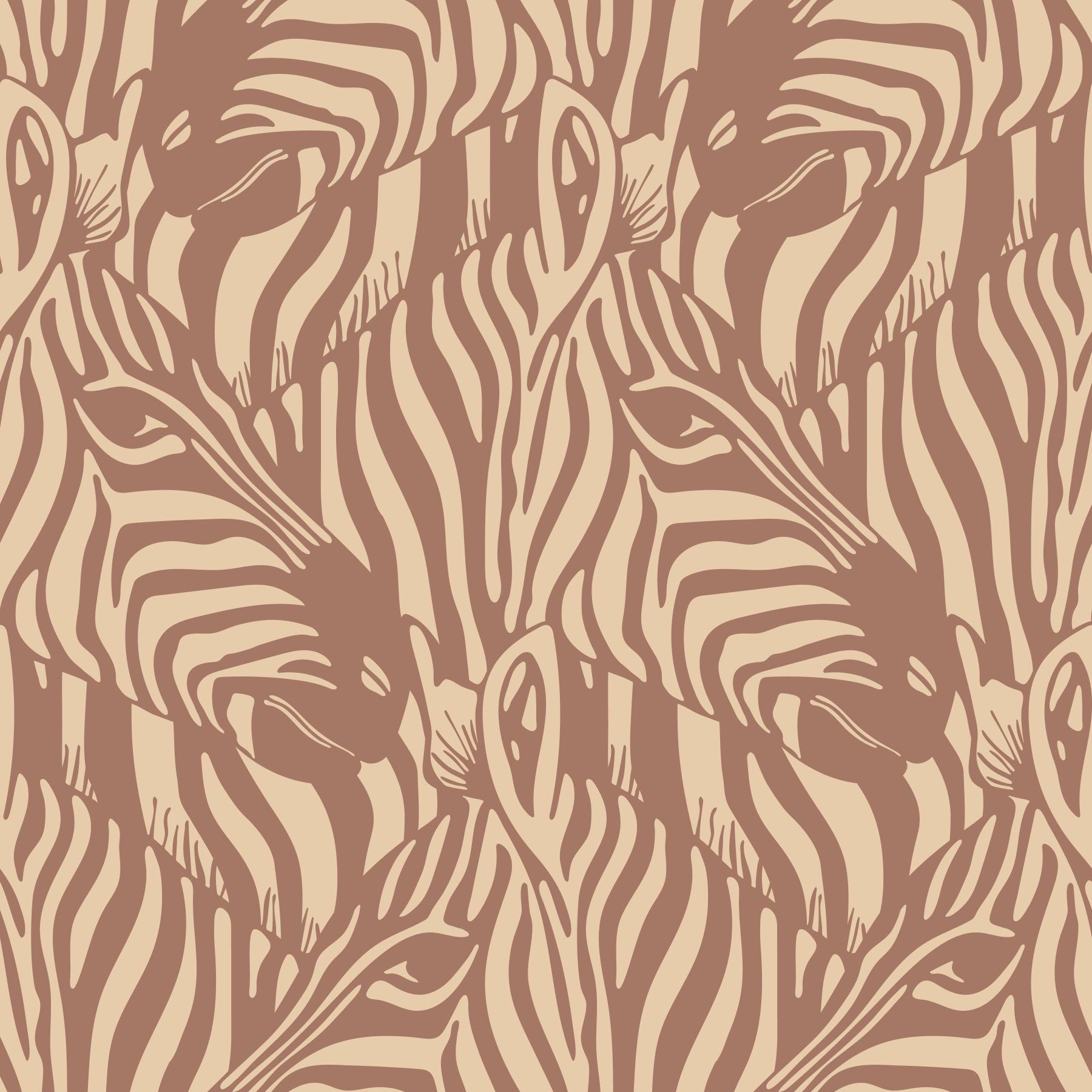 Zebra Herd Wild Animal Stripes Mocha Mousse Brown Cream Wallpaper⁠