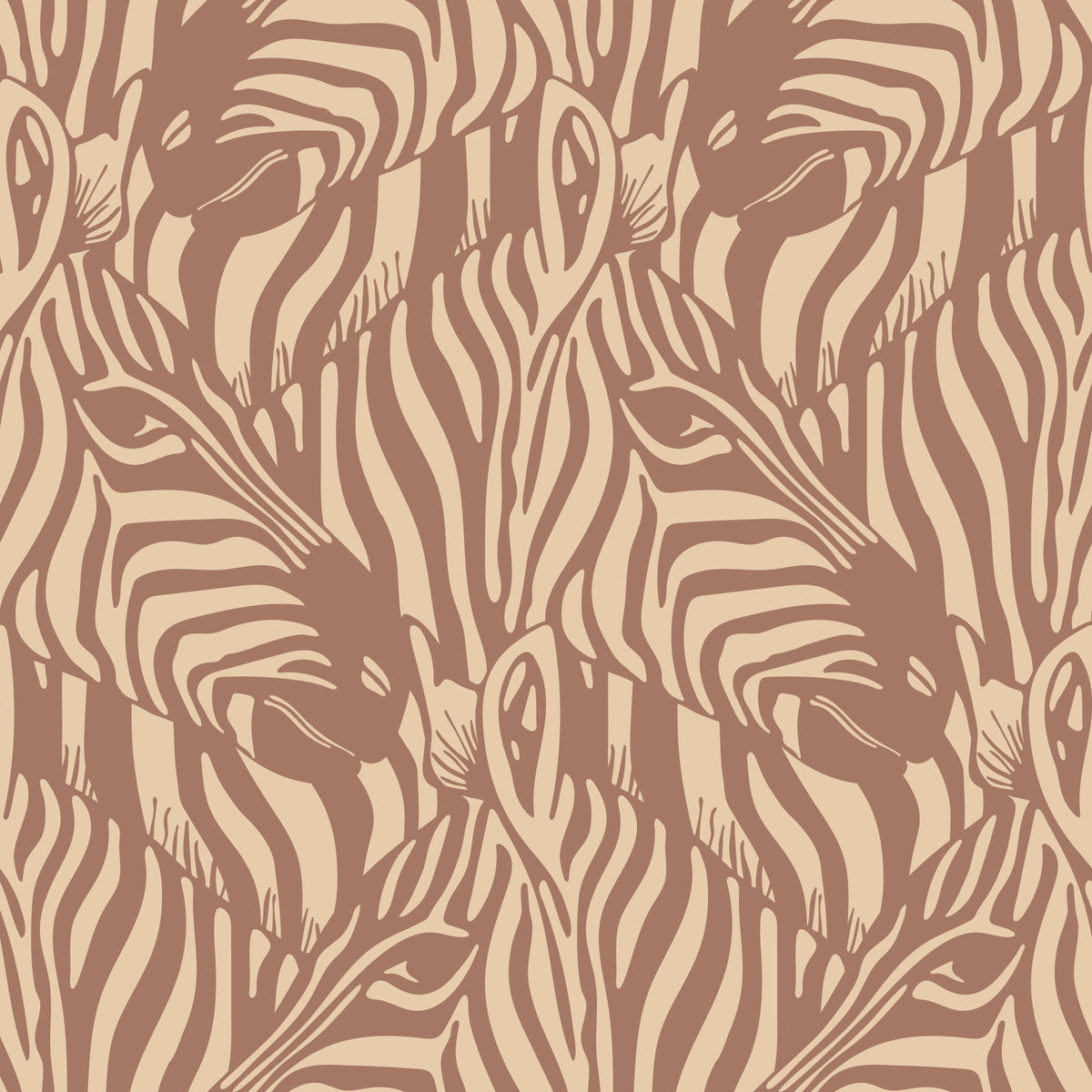 Zebra Herd Wild Animal Stripes Mocha Mousse Brown Cream Wallpaper⁠ in your room — zoomed