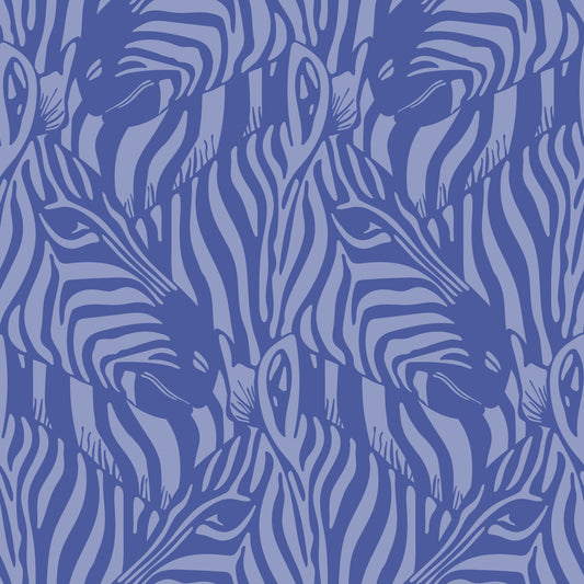 Zebra Herd Wild Animal Stripes Monochromatic Periwinkle Purple Lavender Wallpaper⁠