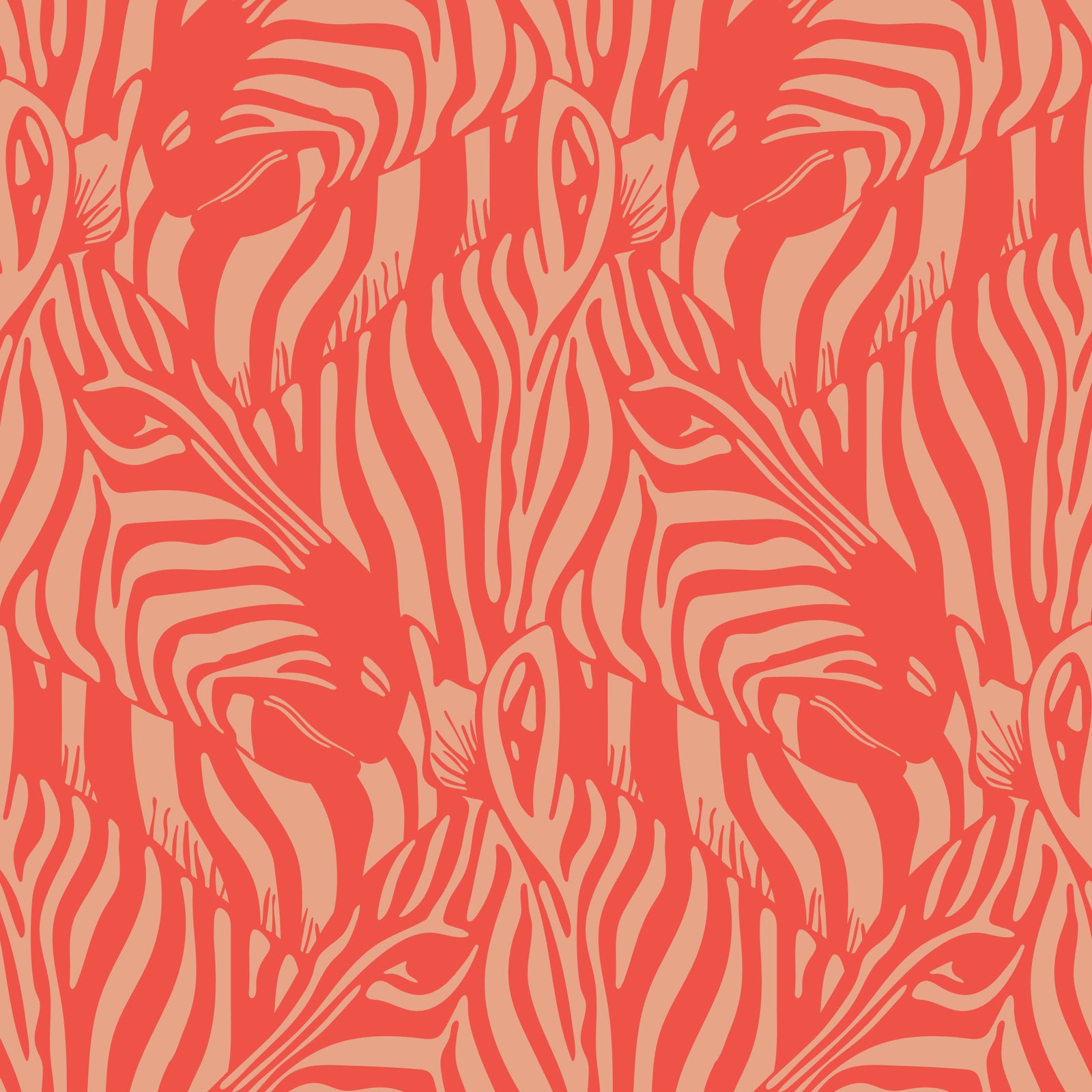 Zebra Herd Wild Animal Stripes Red Orange Buff Wallpaper⁠
