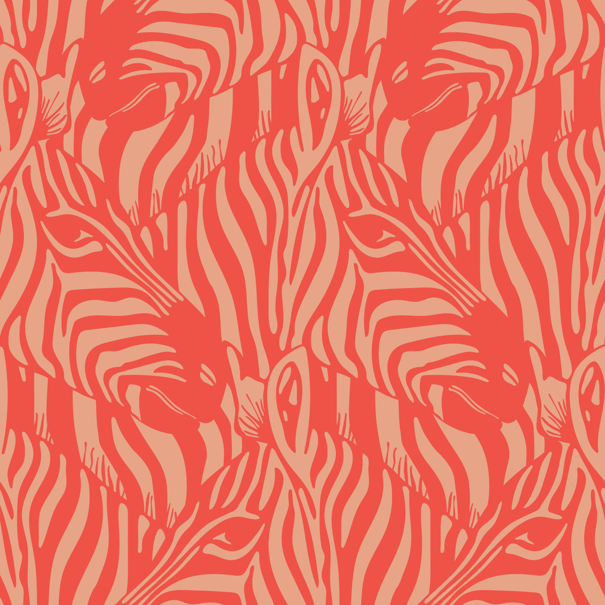 Zebra Herd Wild Animal Stripes Red Orange Buff Wallpaper⁠ in your room — zoomed