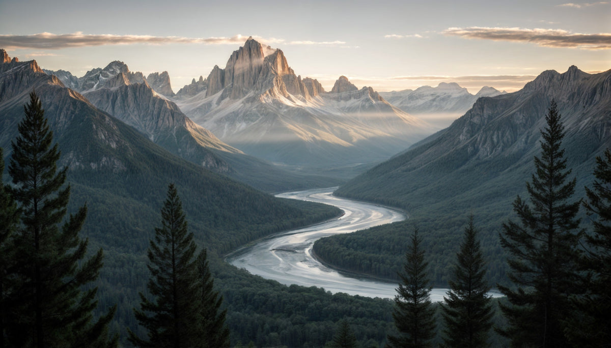 Mountain River Vista Wall Mural in your room — zoomed