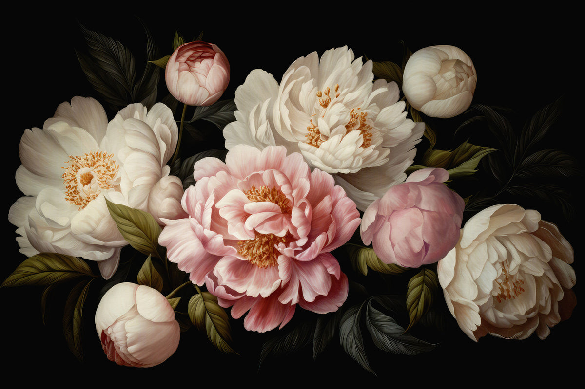 Moody Opulent Baroque Night Flowers Garden  Wall Mural in your room — zoomed