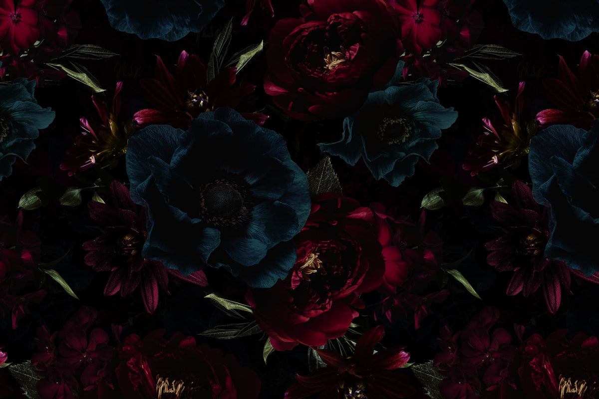 Gothic Peonies and Midnight Garden Flowers with Dark Moody Elegance Wall Mural in your room