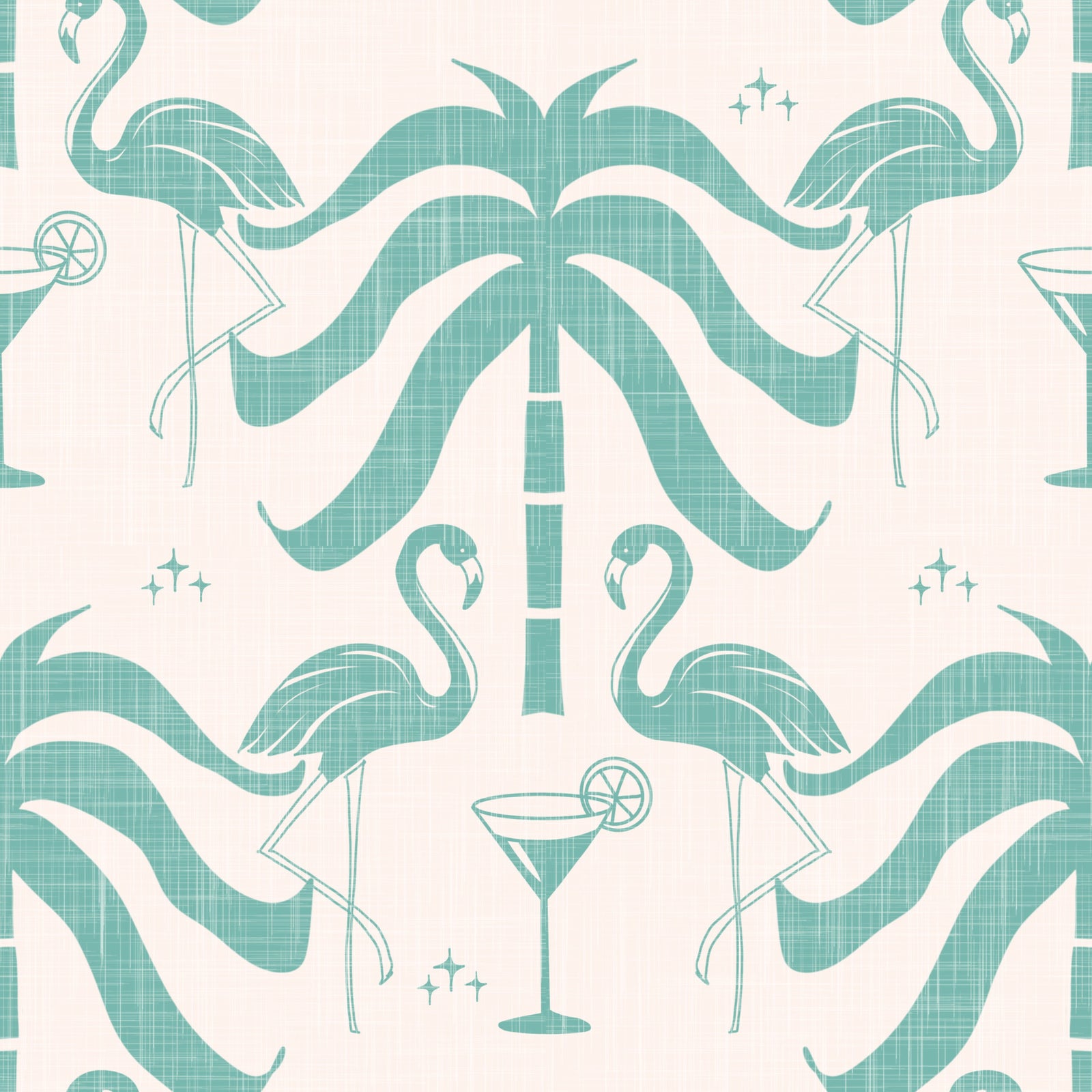 Tropical Palm Springs Flamingo Beige Teal Wallpaper⁠ in your room