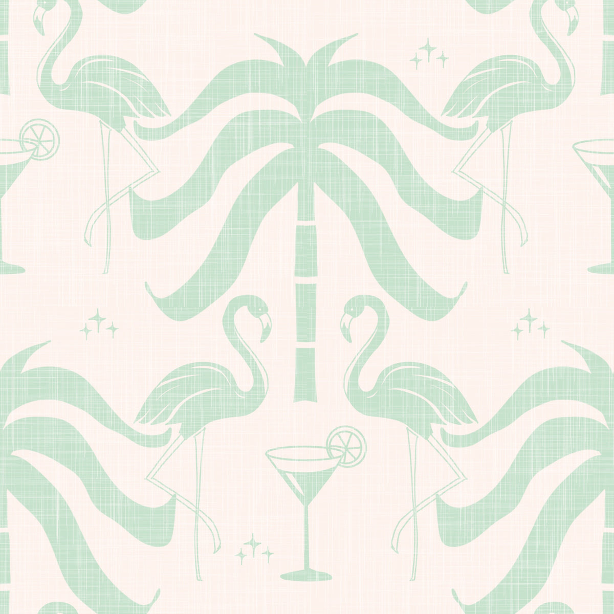 Tropical Palm Springs Flamingo Beige Aqua Green Wallpaper⁠ in your room