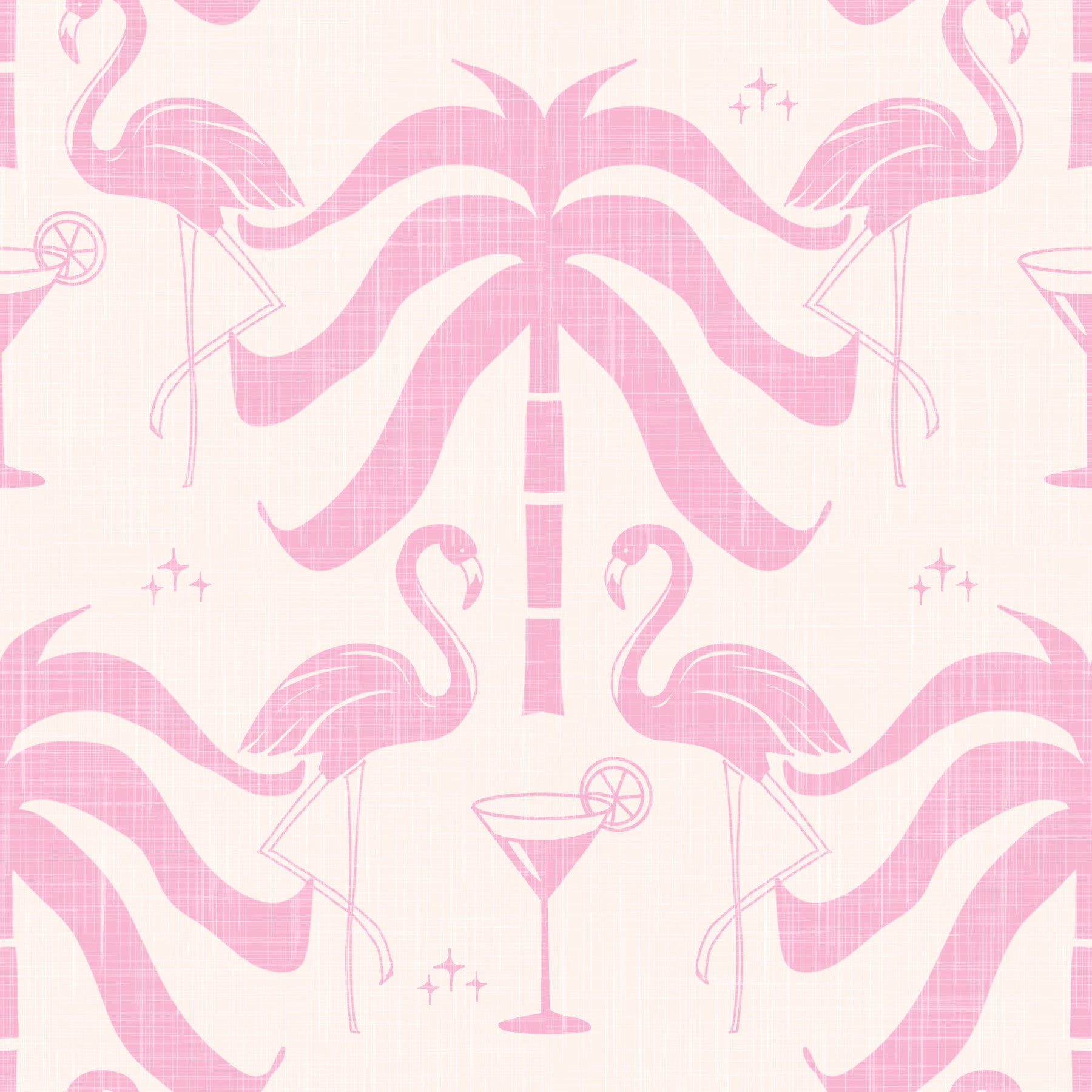 Tropical Palm Springs Flamingo Beige Pink Wallpaper⁠