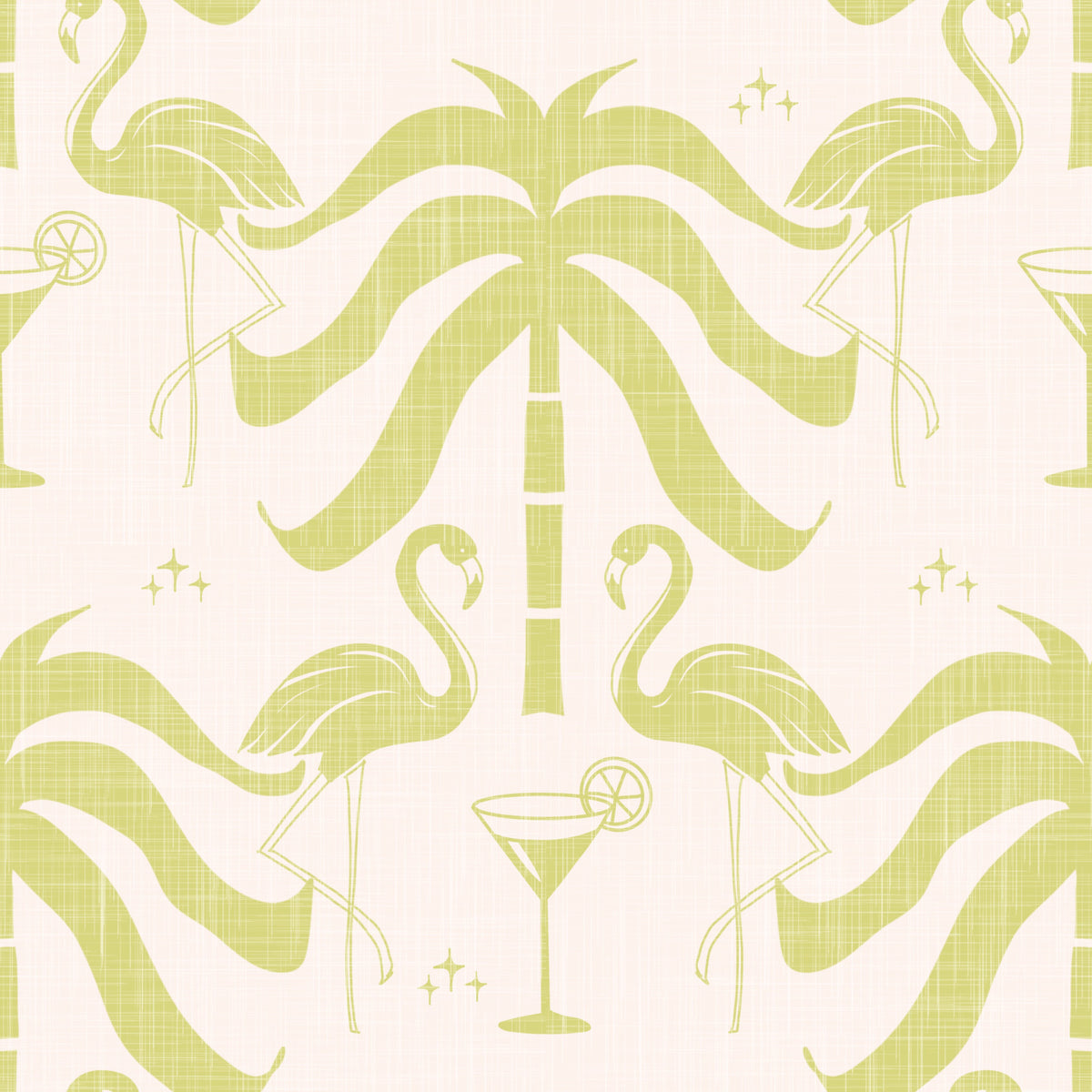 Tropical Palm Springs Flamingo Beige Avocado  Wallpaper⁠ in your room