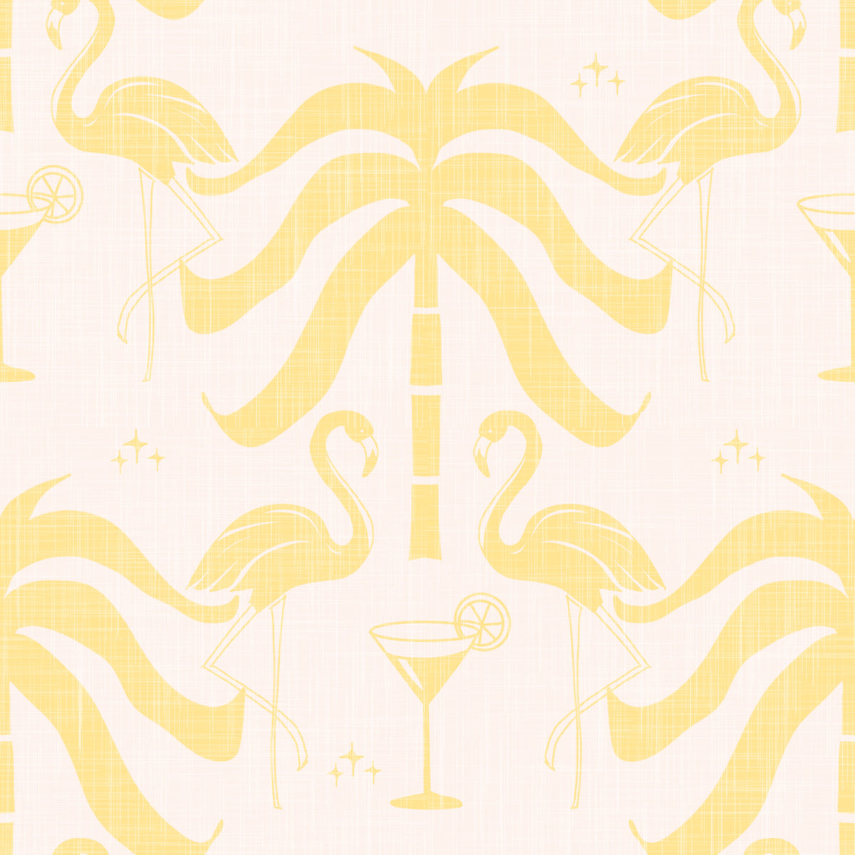 Tropical Palm Springs Flamingo Beige Butter Yellow Wallpaper⁠