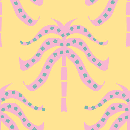 Pink Palms Butter Yellow Wallpaper⁠