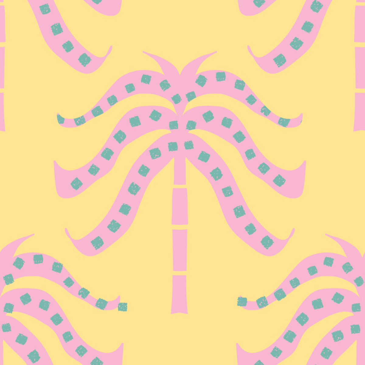 Pink Palms Butter Yellow Wallpaper⁠ in your room — zoomed