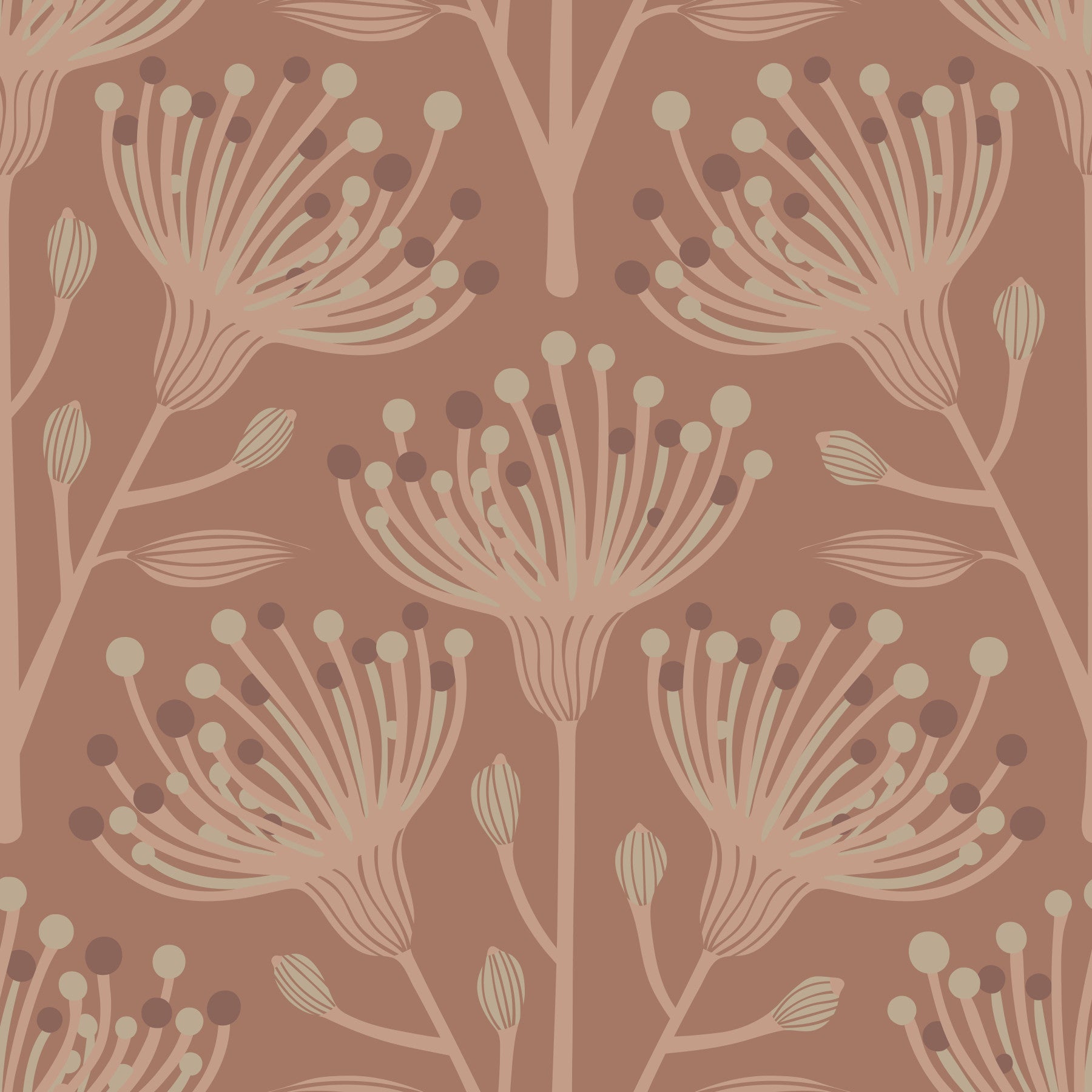 Eucalyptus Floral Botanical Earthy Beige Brown on Mocha Mousse Wallpaper⁠ in your room — zoomed