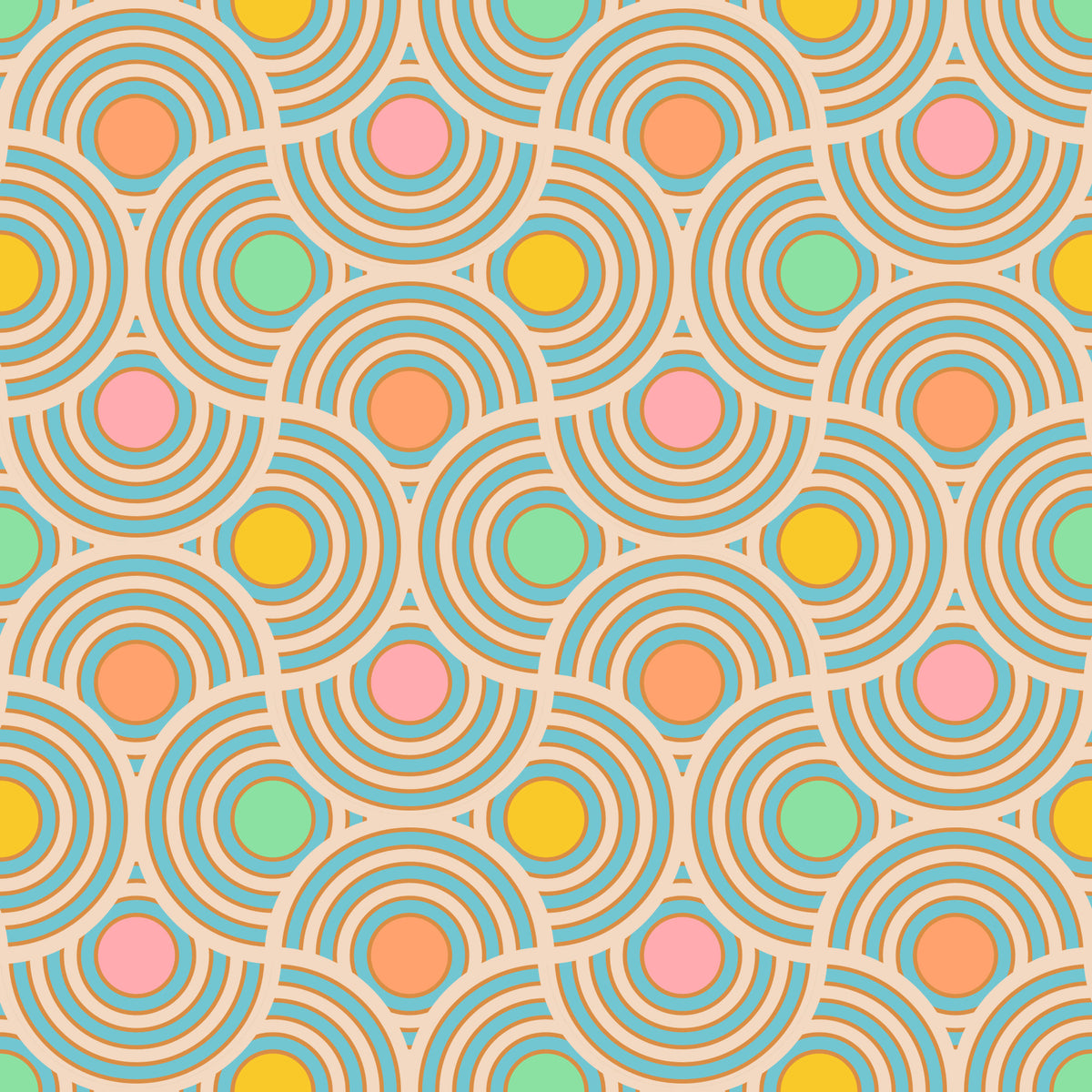 Scallop Art Deco Vintage Abstract Geometric Mid Century Pastel Pink Orange Yellow Blue Green Wallpaper⁠ in your room