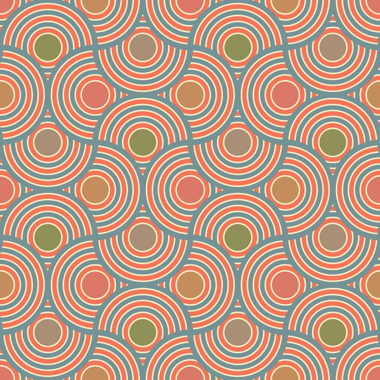 Scallop Art Deco Vintage Abstract Geometric Elegant Powder Blue Green Red Brown Beige  Wallpaper⁠