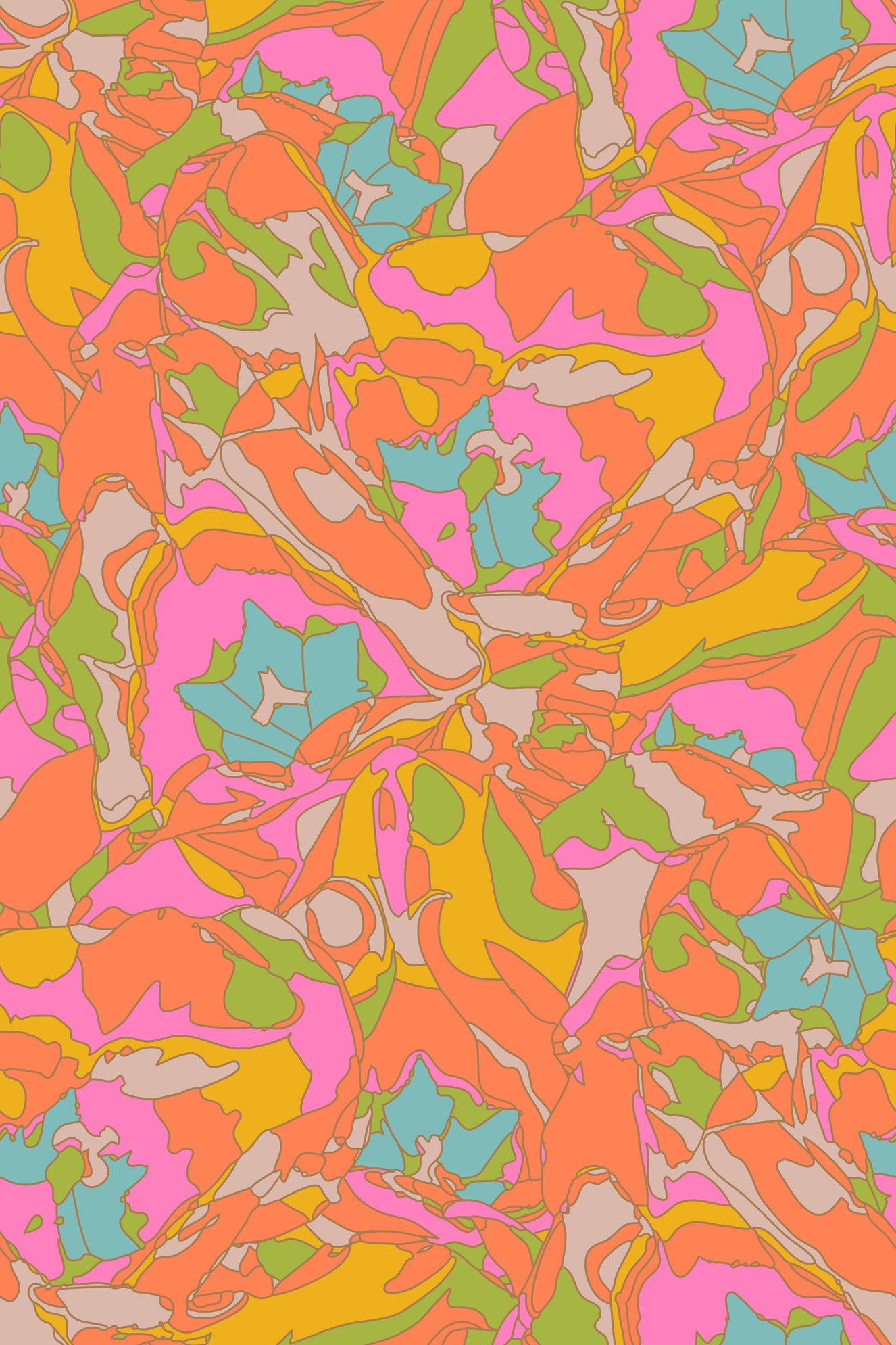 Tulip Dreams Abstract Retro Floral 1970s Vintage Orange Pink Blue Yellow Wallpaper⁠
