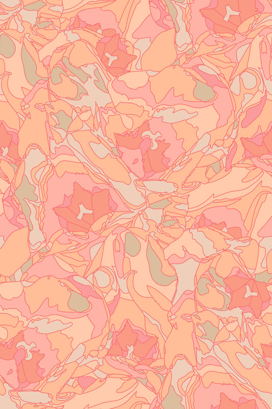 Tulip Dreams Abstract Retro Floral 1970s Vintage Peach Fuzz Pastel Orange Wallpaper⁠