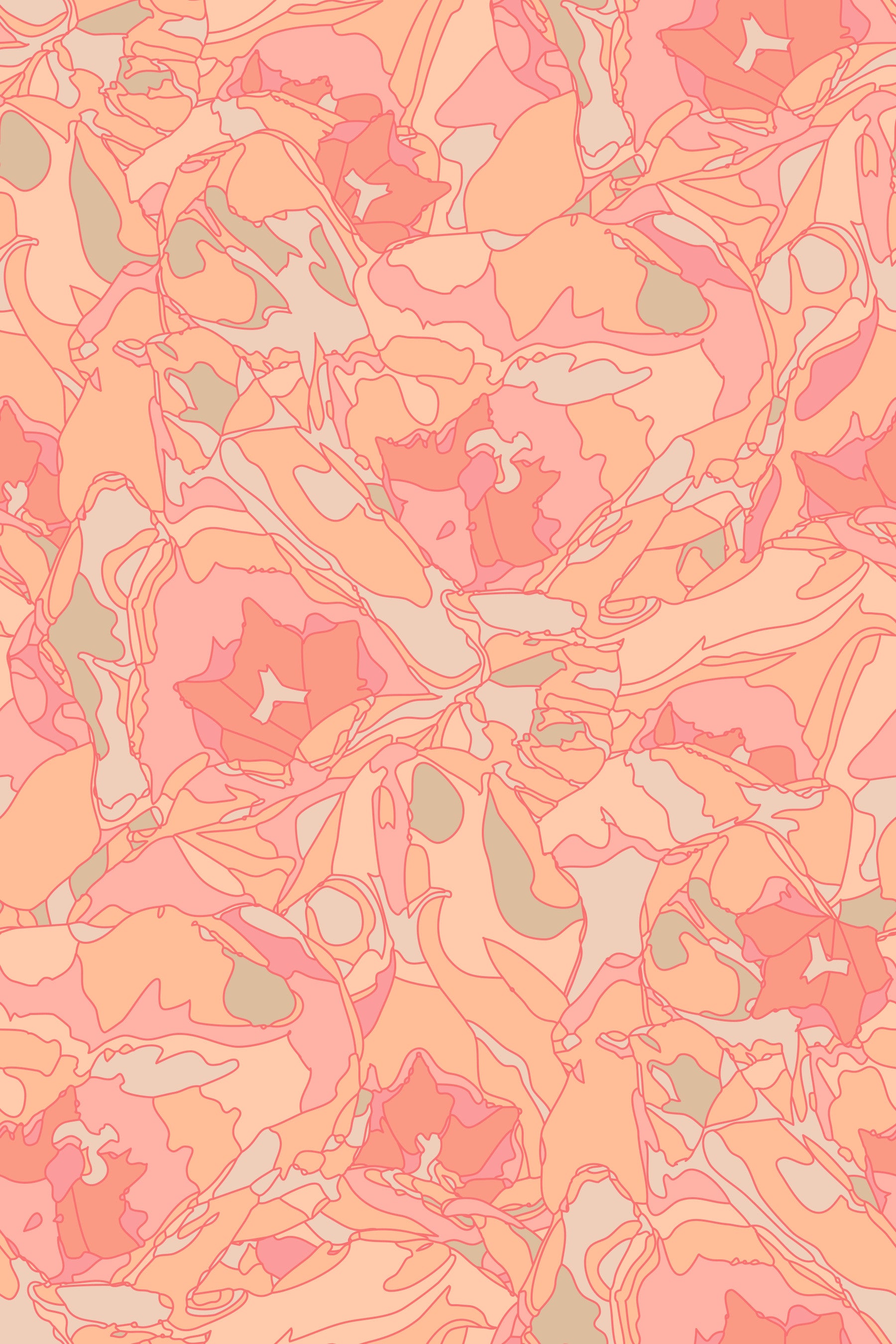 Tulip Dreams Abstract Retro Floral 1970s Vintage Peach Fuzz Pastel Orange Wallpaper⁠ in your room — zoomed