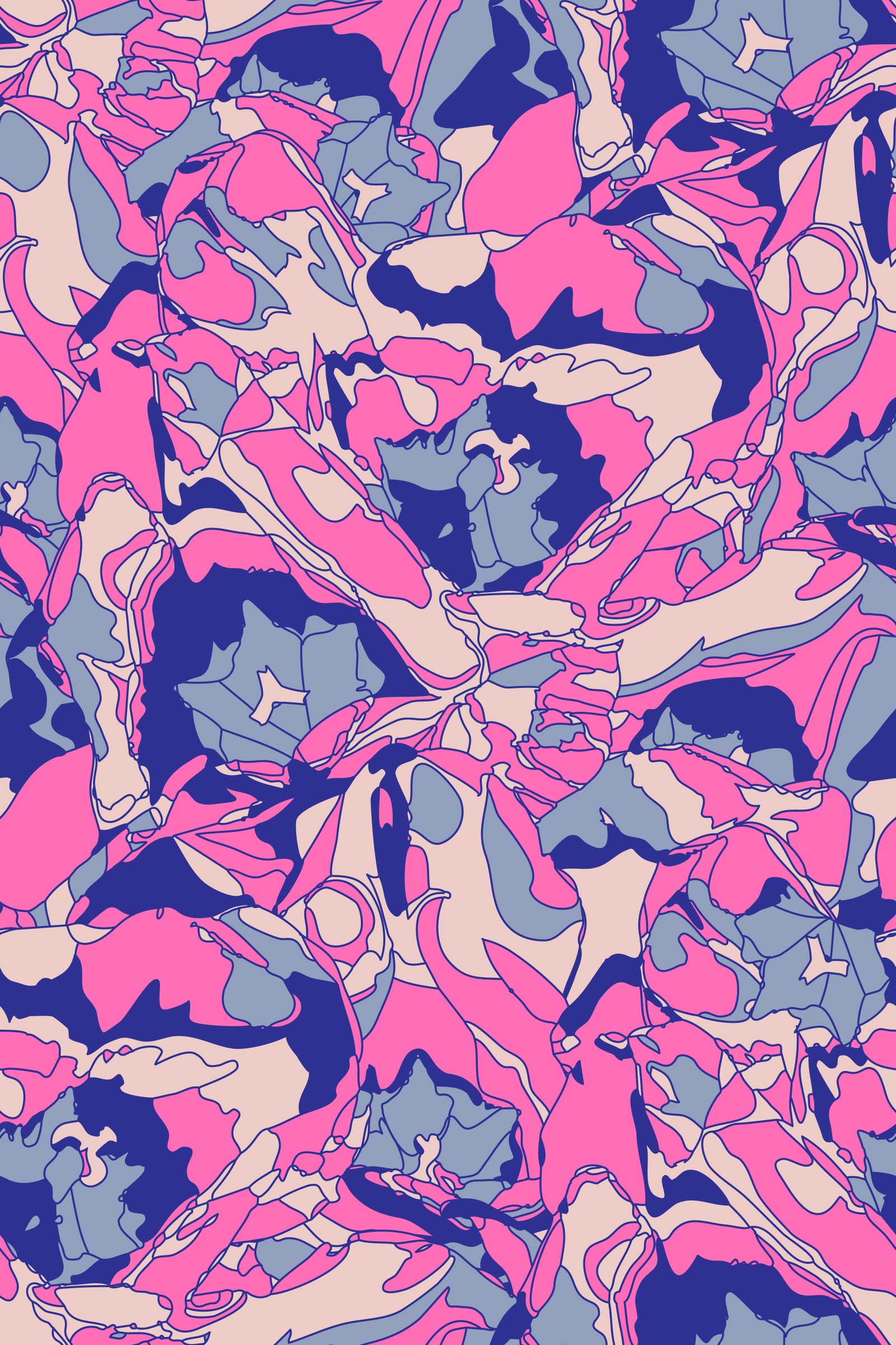 Tulip Dreams Abstract Retro Floral 1970s Vintage Fuchsia Pink Lavender Royal Blue Wallpaper⁠ in your room