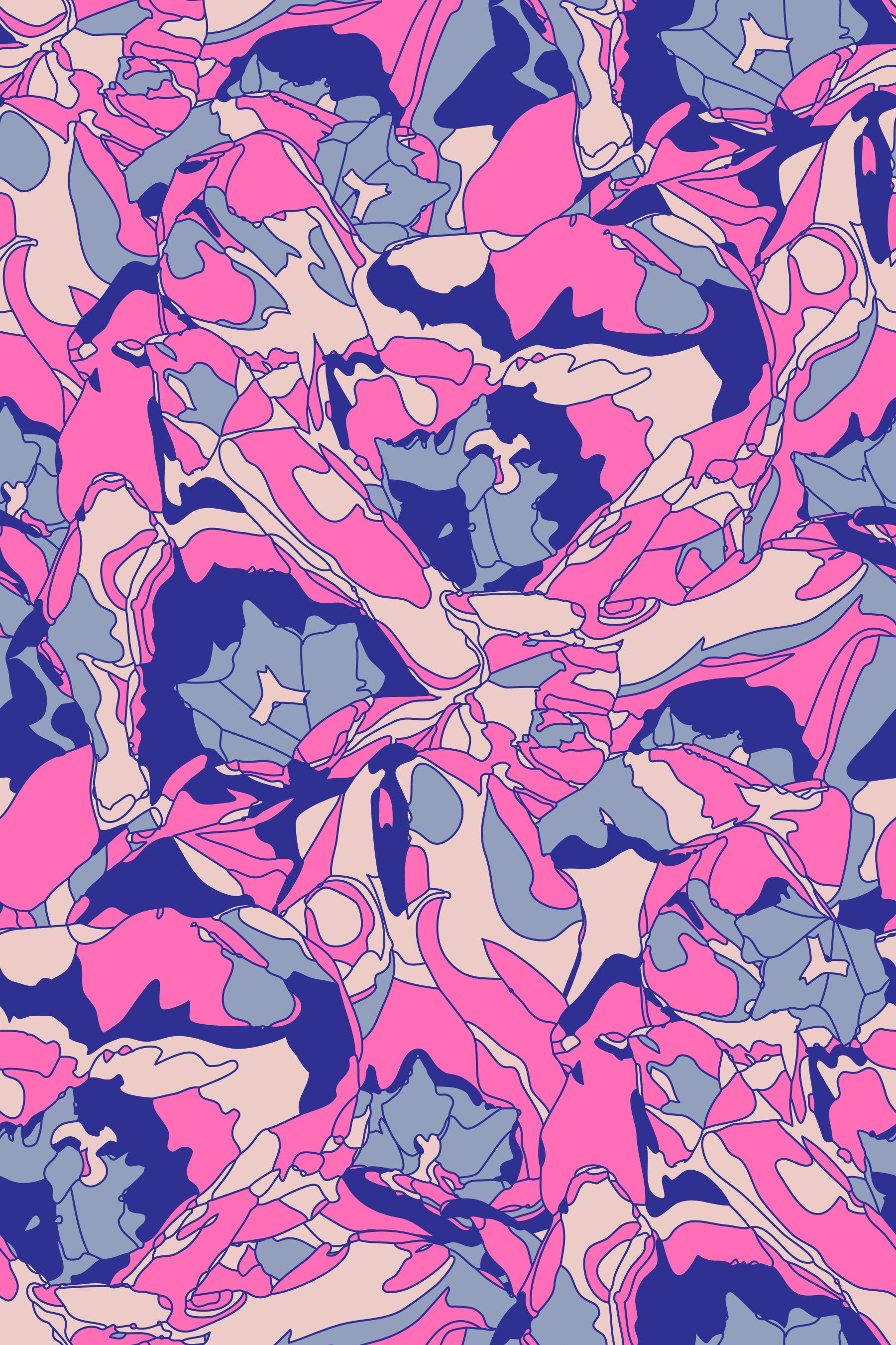 Tulip Dreams Abstract Retro Floral 1970s Vintage Fuchsia Pink Lavender Royal Blue Wallpaper⁠ in your room — zoomed