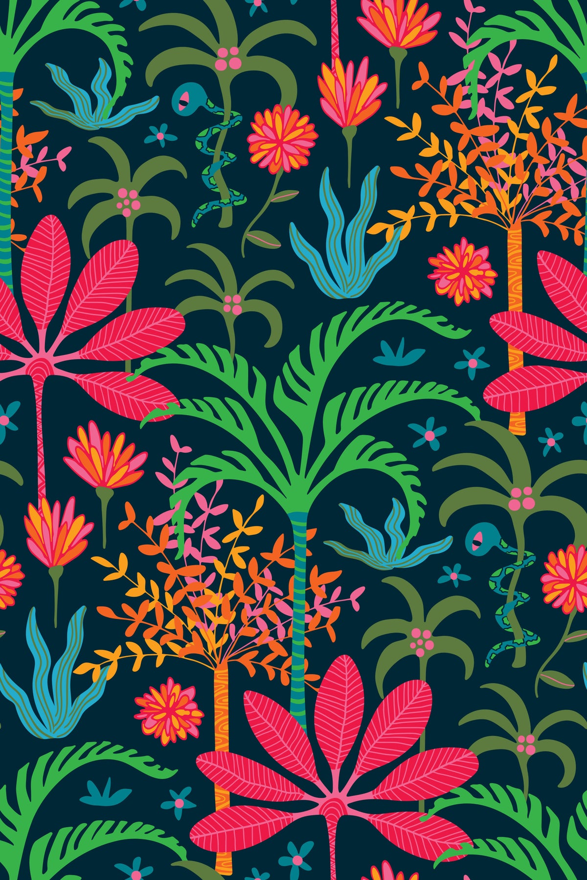 Dream Tropical Jungle Paradise Floral Botanical Palm Trees Bright Rainbow Colors Wallpaper⁠ in your room