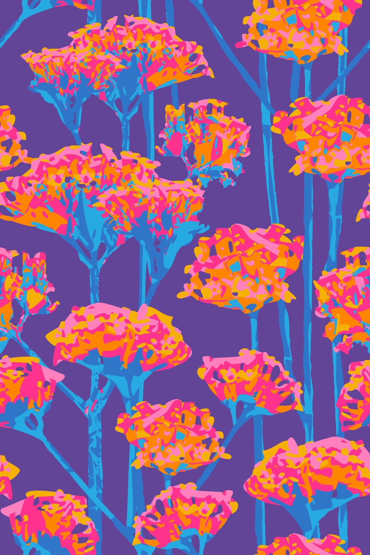 Sunshiney Abstract Floral Summer Bright Botanical Pink Orange Blue Purple Wallpaper⁠ in your room