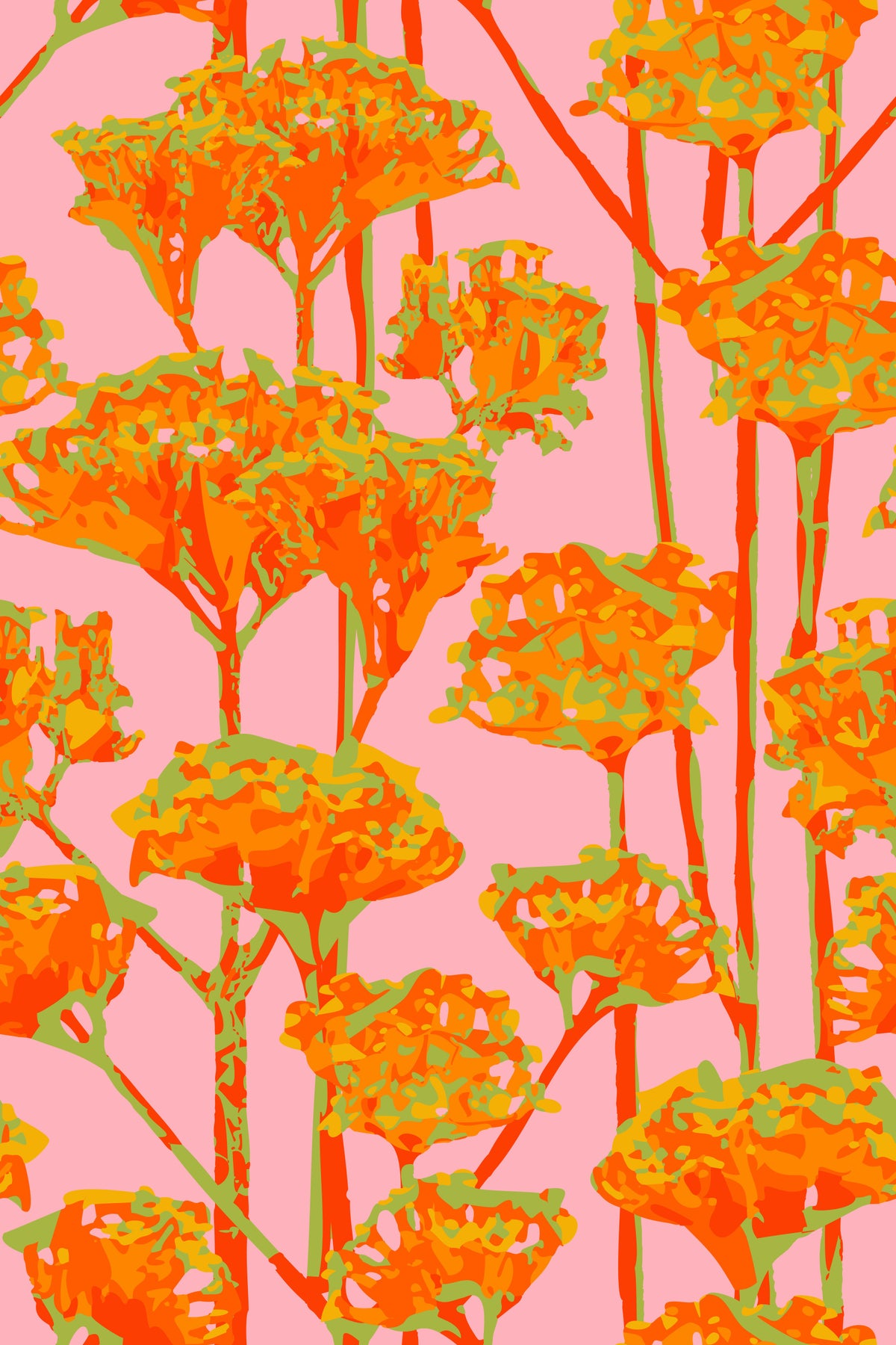 Sunshiney Abstract Floral Summer Bright Botanical Coral Orange Yellow Green Blush  Wallpaper⁠ in your room — zoomed