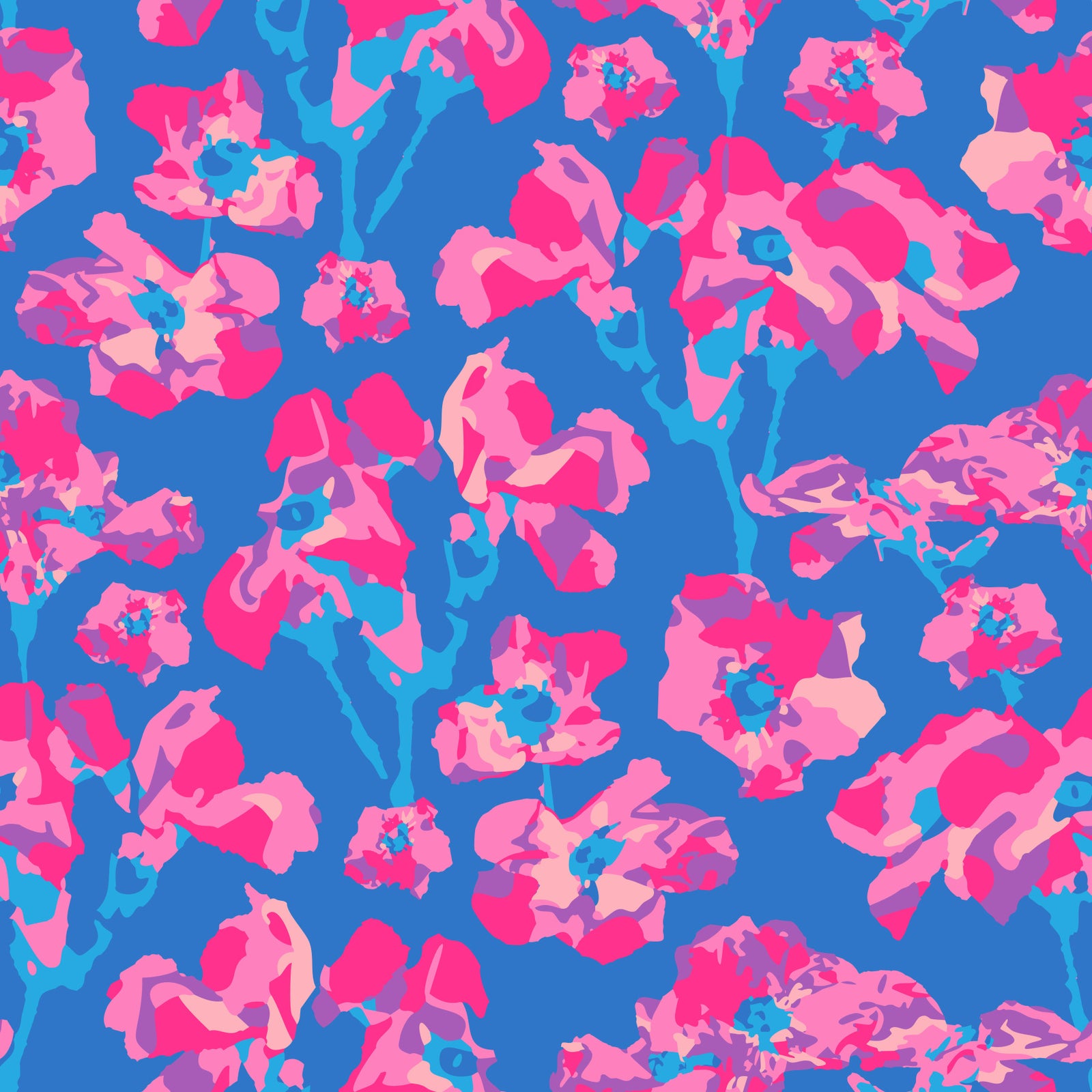 Wild Roses Abstract Floral Summer Bright Rose Garden Fuchsia Pink Blue Wallpaper⁠ in your room