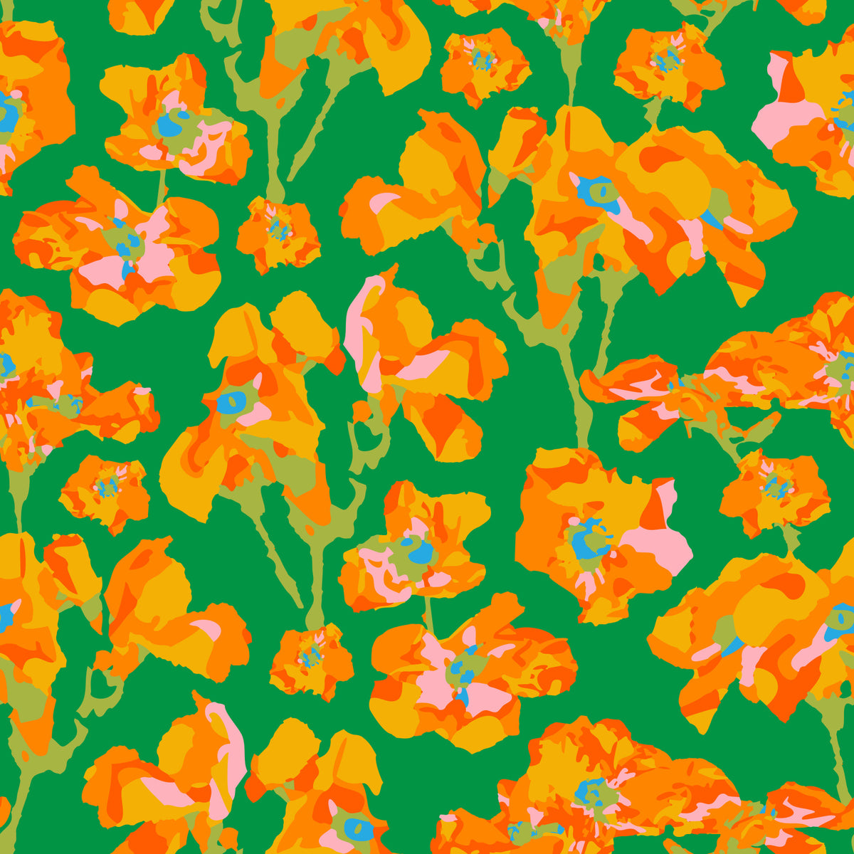Wild Roses Abstract Floral Summer Bright Rose Garden Yellow Orange Blush Kelly Green Wallpaper⁠ in your room — zoomed